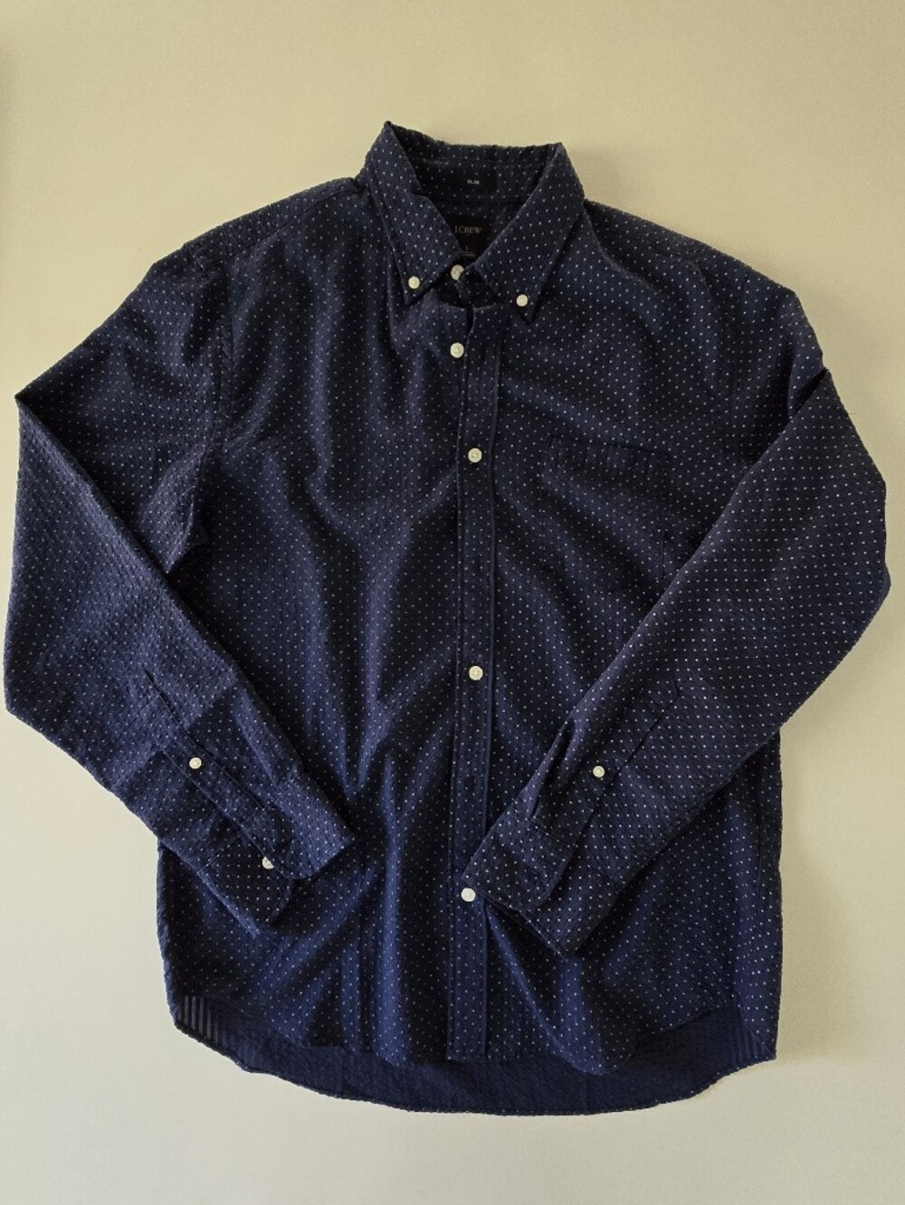 J. Crew Navy Button-Down Shirt with Micro Dot Pattern